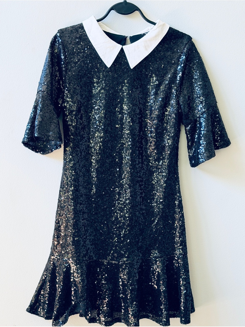 Audrey Hepburn meets Wednesday Adams. VENUS Sequin Mini W/ Peter Pan Collar. - Picture 2 of 10